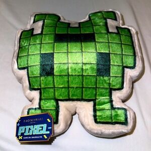 FAO Schwarz Pixel Plush Kids OS Green NEW Retro 8-Bit Gaming Alien Pillow